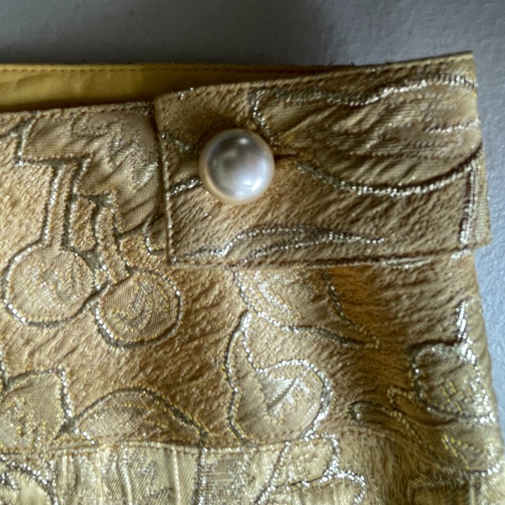 Vintage Perry Ellis Skirt 10P Gold Floral Jacquard Pockets Lined Office Siren - Picture 8 of 14